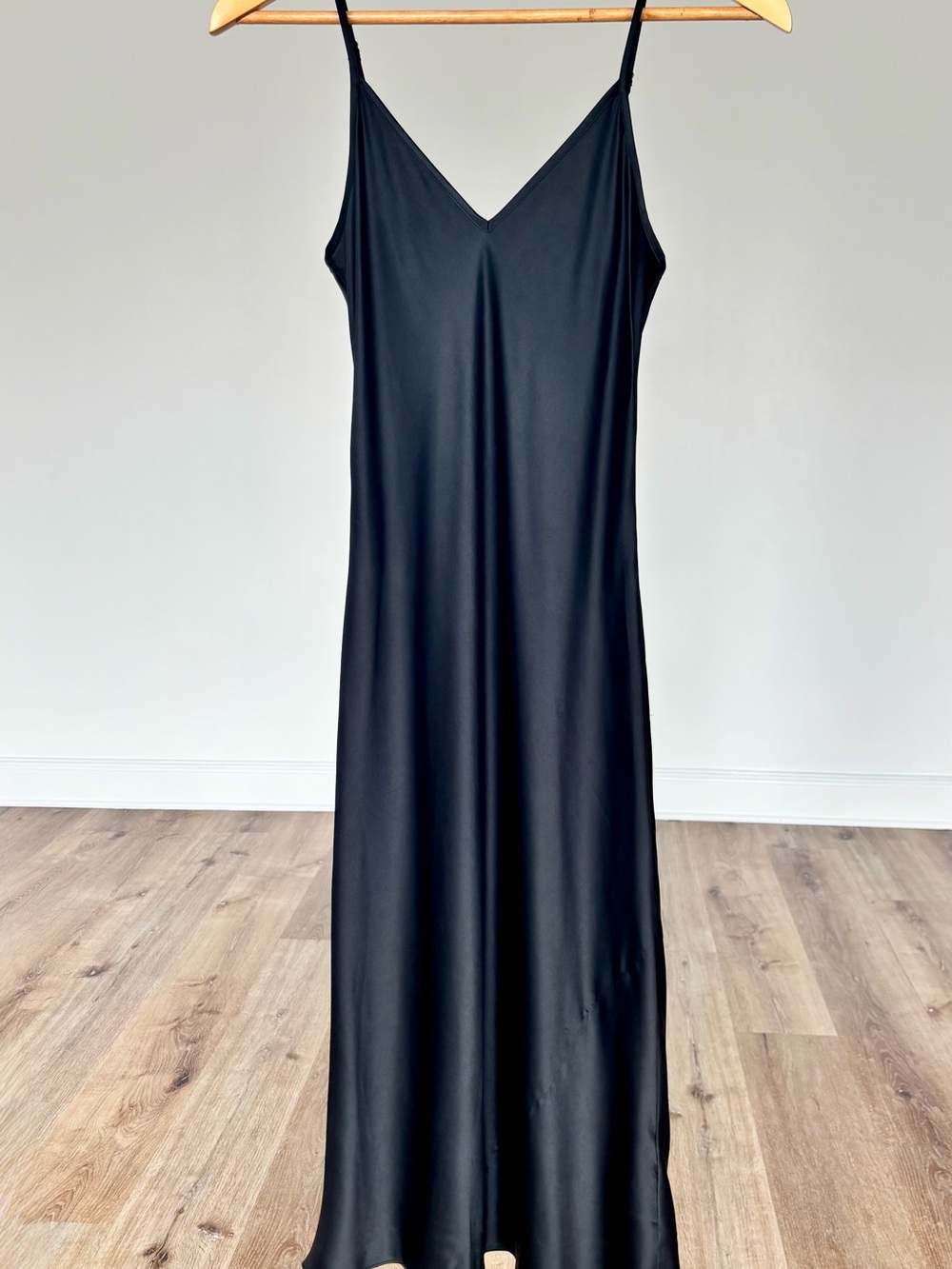 Quince 100% Washable Silk Slip Dress Black XS Bias Cut Midi/Maxi NWOT